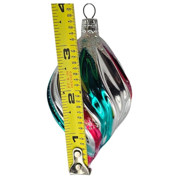 Vtg Czechoslovakian Blown Glass Christmas Ornament Teardrop Swirl Design Glitter - Picture 6 of 6